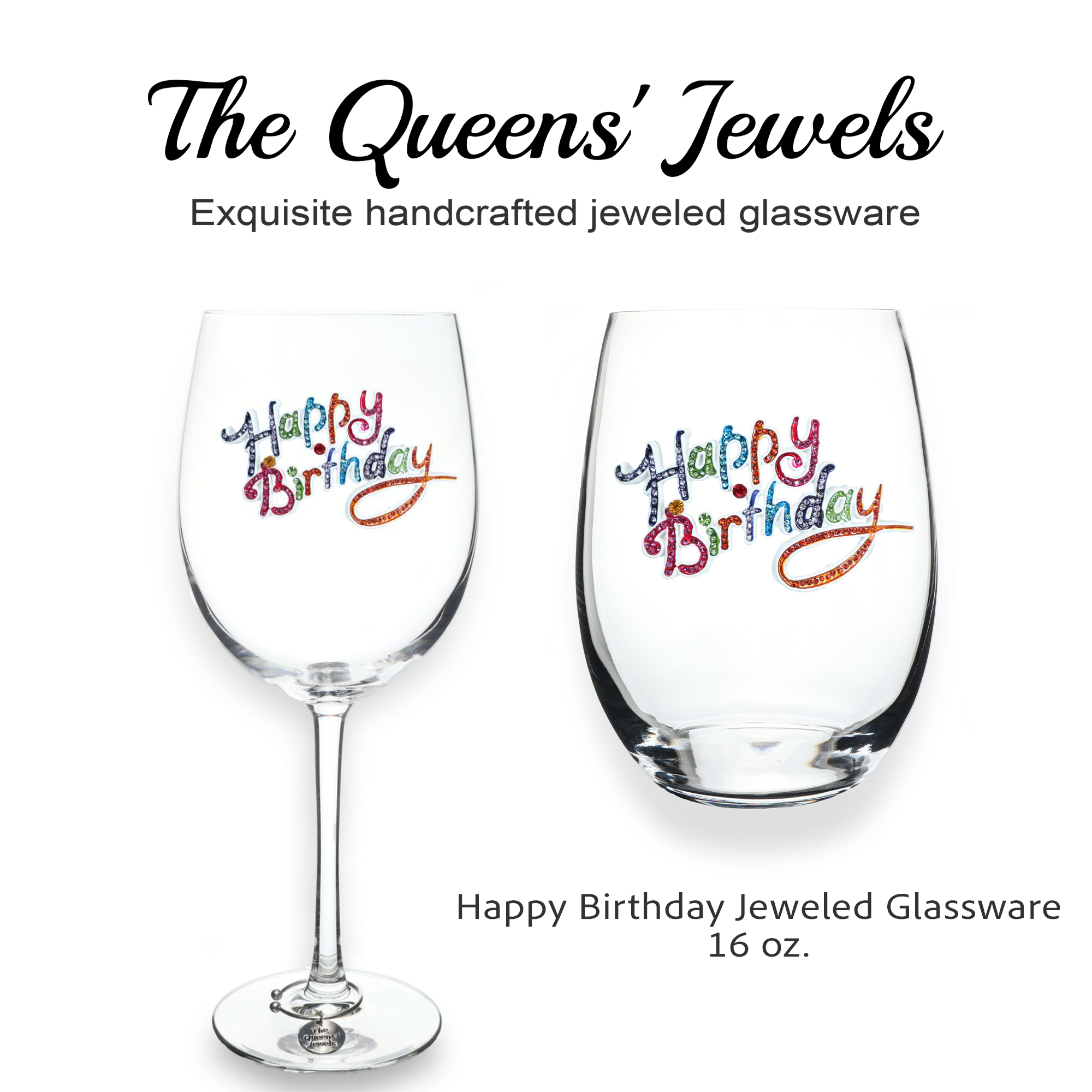 Happy Birthday Jeweled Glassware