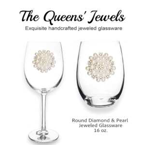 Round Diamond & Pearl Jeweled Glassware
