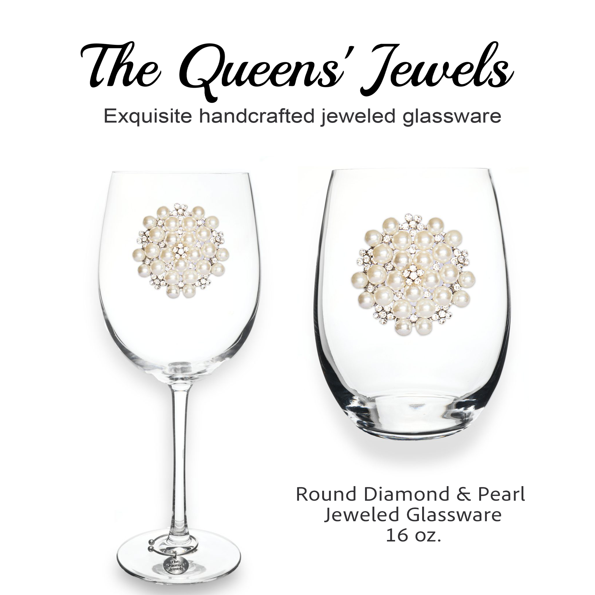 Round Diamond & Pearl Jeweled Glassware